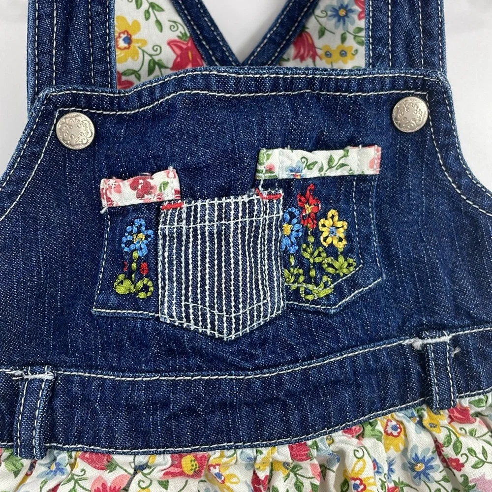 Vintage Oshkosh floral and denim 3 patch pocket overall dress Size 18M